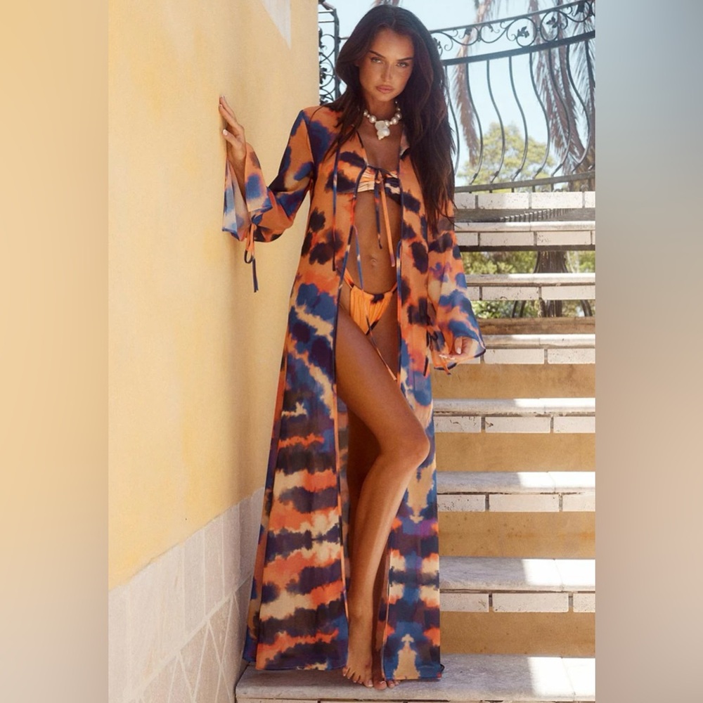 Runaway the Label Orange and Blue Tie-Dye Swim Cover-Up